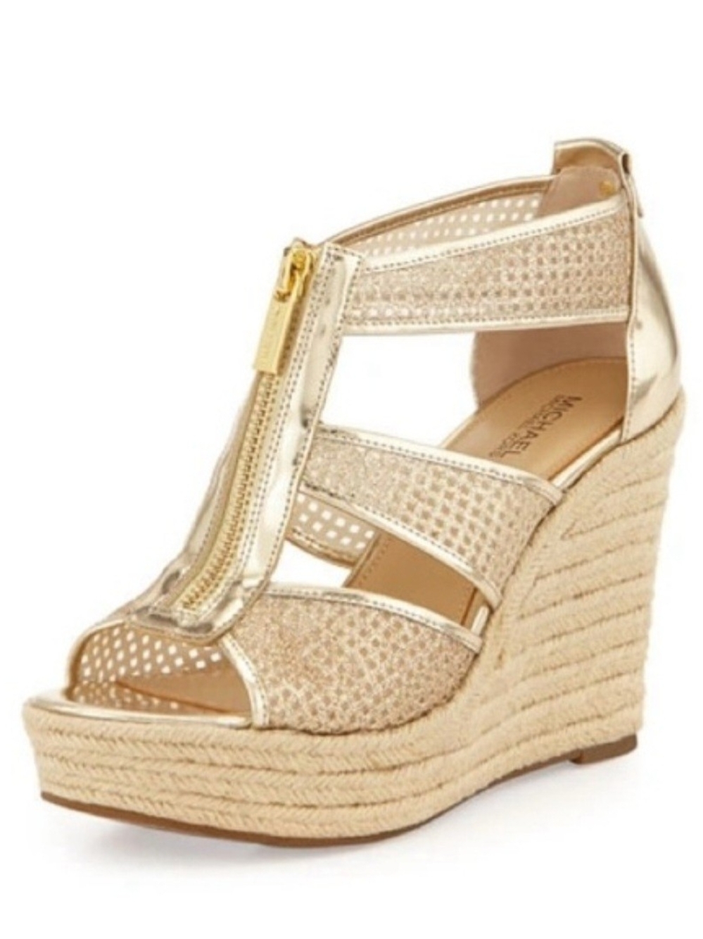 Michael Kors DANITA Gold Glitter Espadrille Wedges with Front Zip. SIZE 8.5